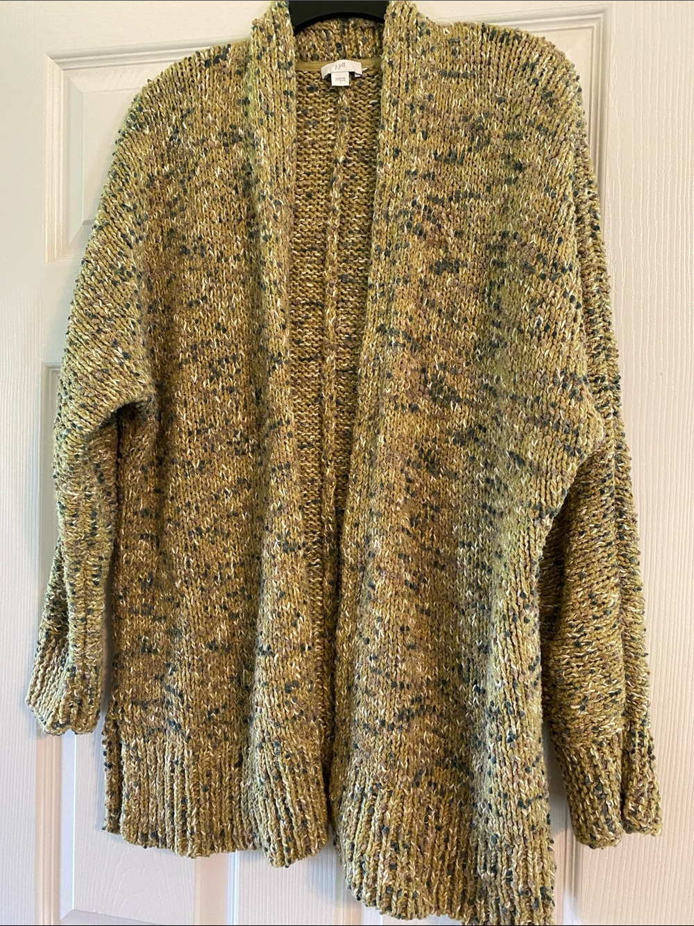 J. Jill Marled Open Cardigan in Moss and Cream Speckle